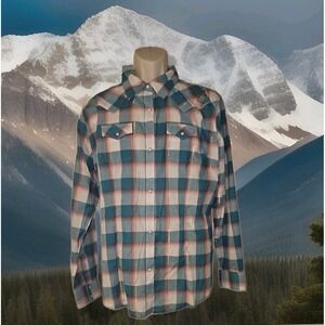 Vintage Wrangler Checker‎ Shirt Men's XL Pearl Snap Rodeo Western Cowboy Ranch